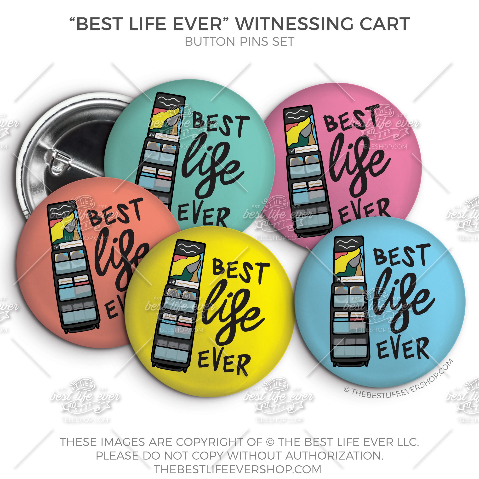 Best Life Ever Witnessing Cart Button Pin Set - - jw gifts - jw pioneer -  jw convention